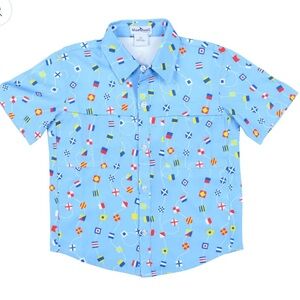 NWT Blue Quail Short Sleeve UFP 50 Fishing Shirt in Nautical Flag Print, Size 5